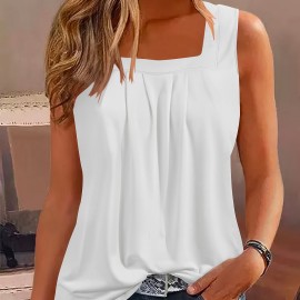 Square Neck Tank Top, Loose Casual Top For Summer & Spring, Women's Clothing