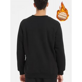 Men's Fleece Lined Crew Neck Sweatshirt For Men Solid Sweatshirts For Winter Fall Long Sleeve Tops