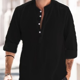 Solid Cotton Men's Long Sleeve Retro Medieval Henley Shirt Casual Beach Tops Festival Party Dress Shirt Solid Tee Shirt V-Neck Tops For Men