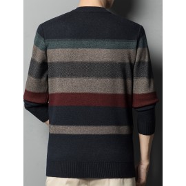 All Match Knitted Sweater, Men's Casual Solid Warm High Stretch Crew Neck Pullover Sweater For Fall Winter