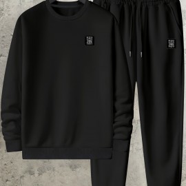 Sweatshirt And Pants Two-piece Set, Pattern Print Men's Long Sleeve Round Neck Street Casual Sports And Fashionable Sweatshirt, Elastic Drawstring Trousers, For Outdoor Sportsï¼ŒFor Autumn And Winter