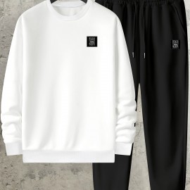 Sweatshirt And Pants Two-piece Set, Pattern Print Men's Long Sleeve Round Neck Street Casual Sports And Fashionable Sweatshirt, Elastic Drawstring Trousers, For Outdoor Sportsï¼ŒFor Autumn And Winter