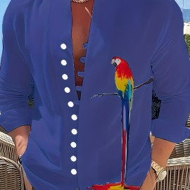 Parrot 3D Pattern Print Men's Casual Long Sleeve Shirt, Men's Shirt For Spring Summer Autumn, Tops For Men