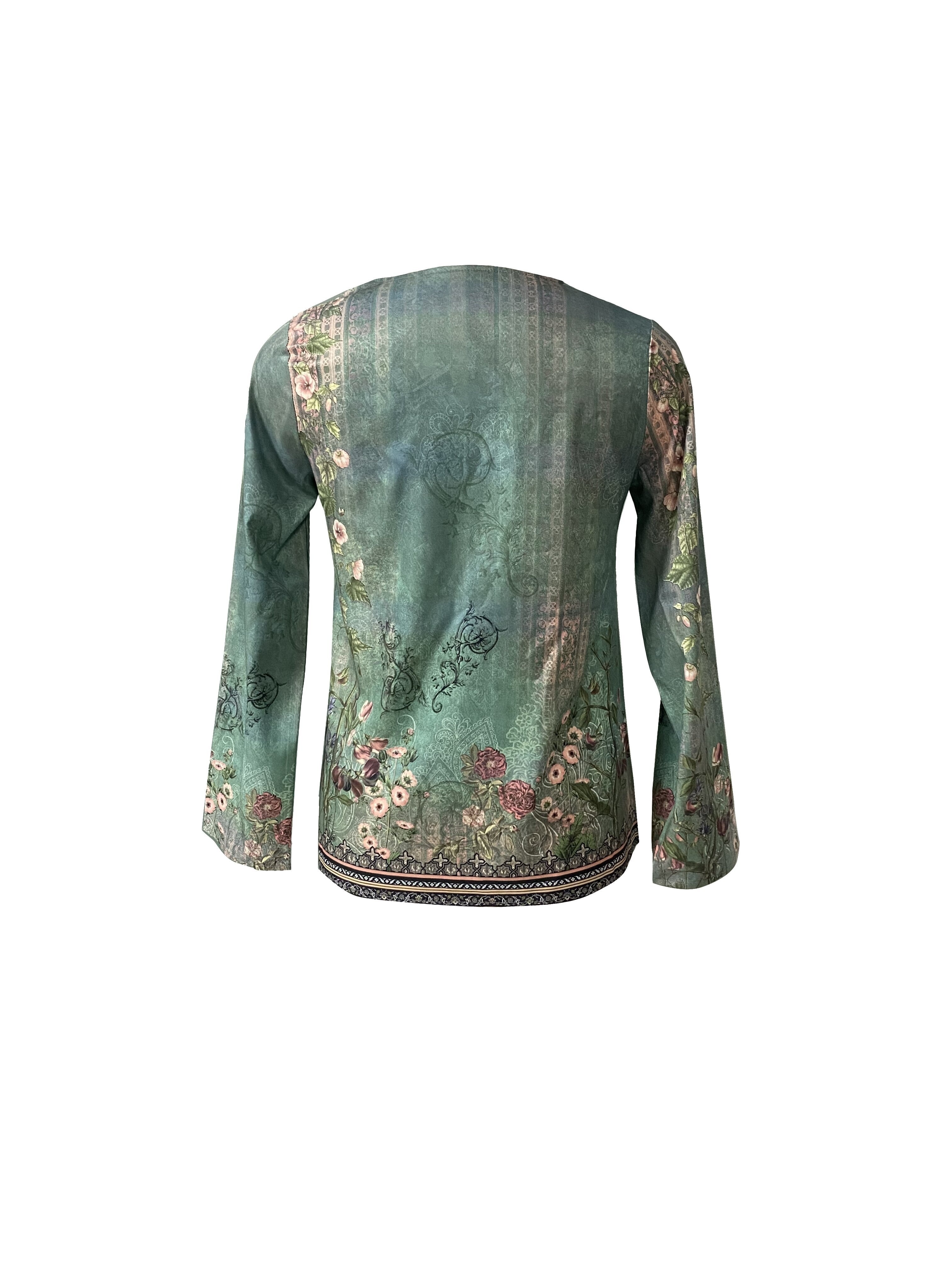 floral print v neck blouse vintage long sleeve blouse womens clothing details 0