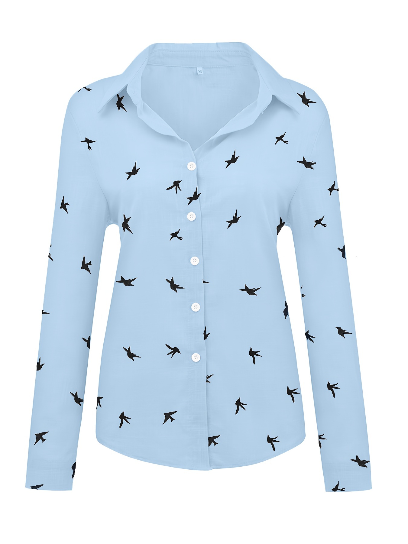 bird print button front shirt casual long sleeve shirt for spring fall womens clothing details 2