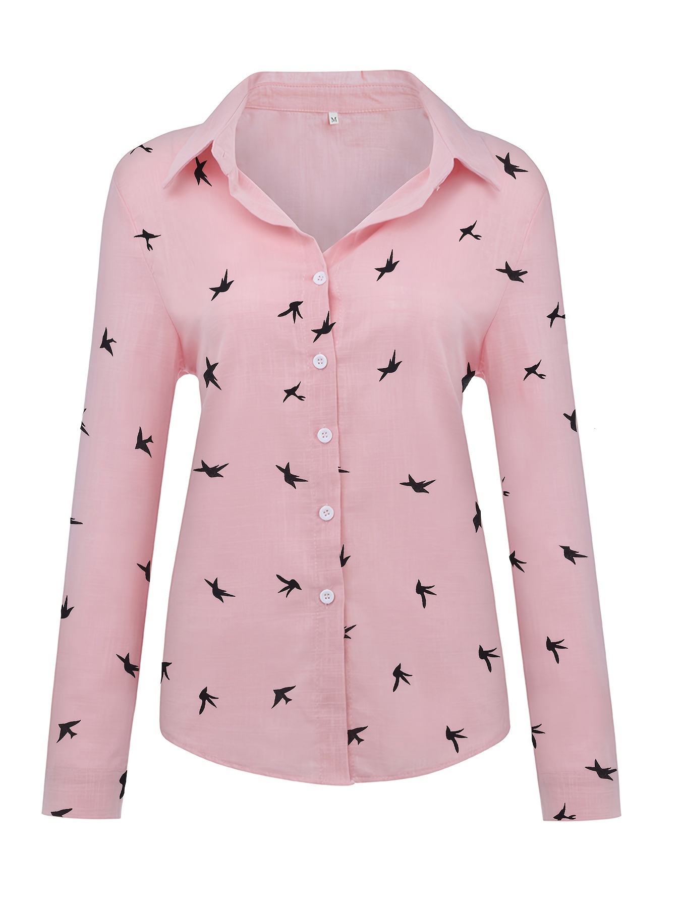 bird print button front shirt casual long sleeve shirt for spring fall womens clothing details 8