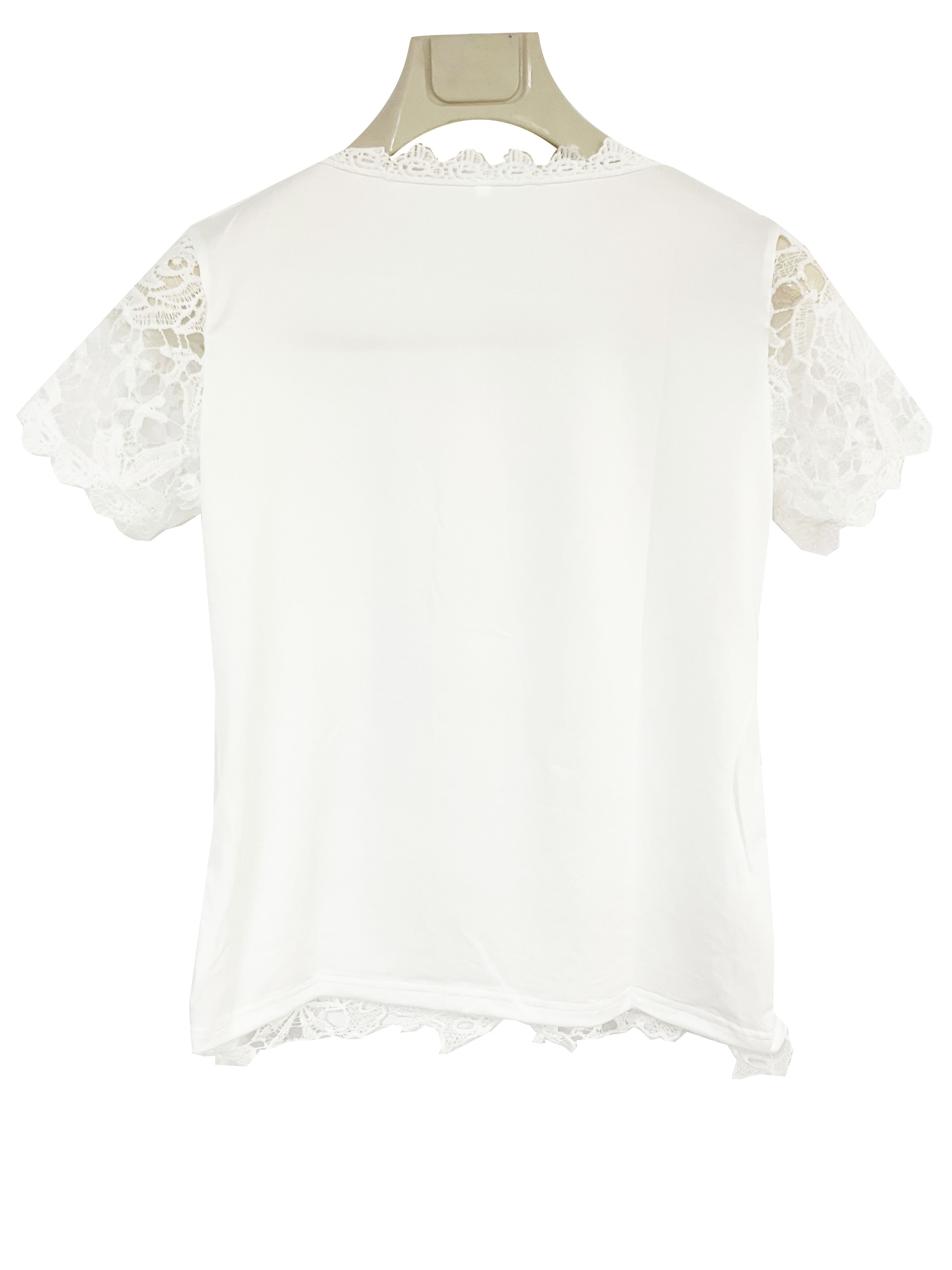 lace crew neck t shirt elegant short sleeve t shirt for spring summer womens clothing details 14