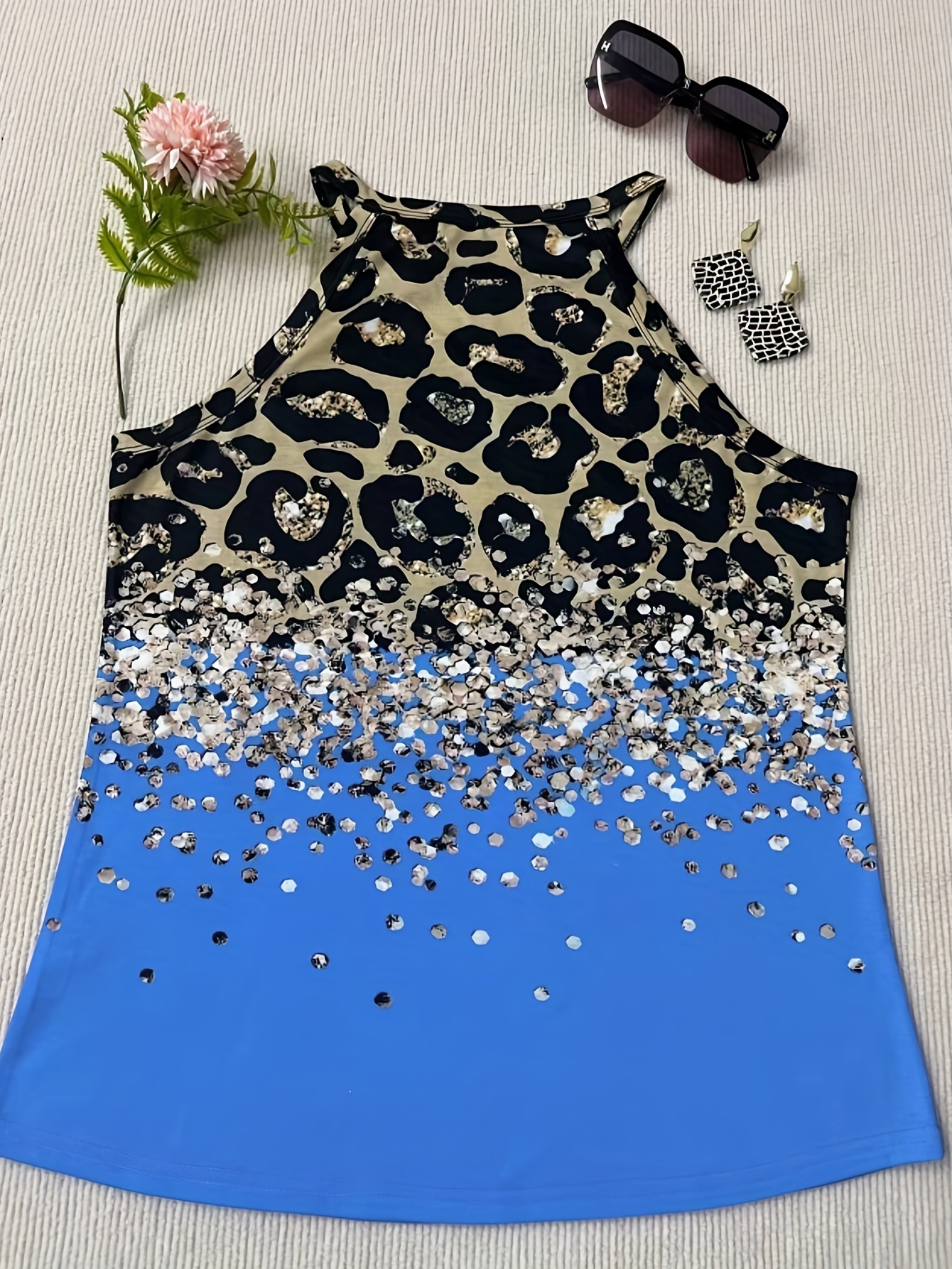 leopard print halter tank top casual sleeveless tank top for summer womens clothing details 17