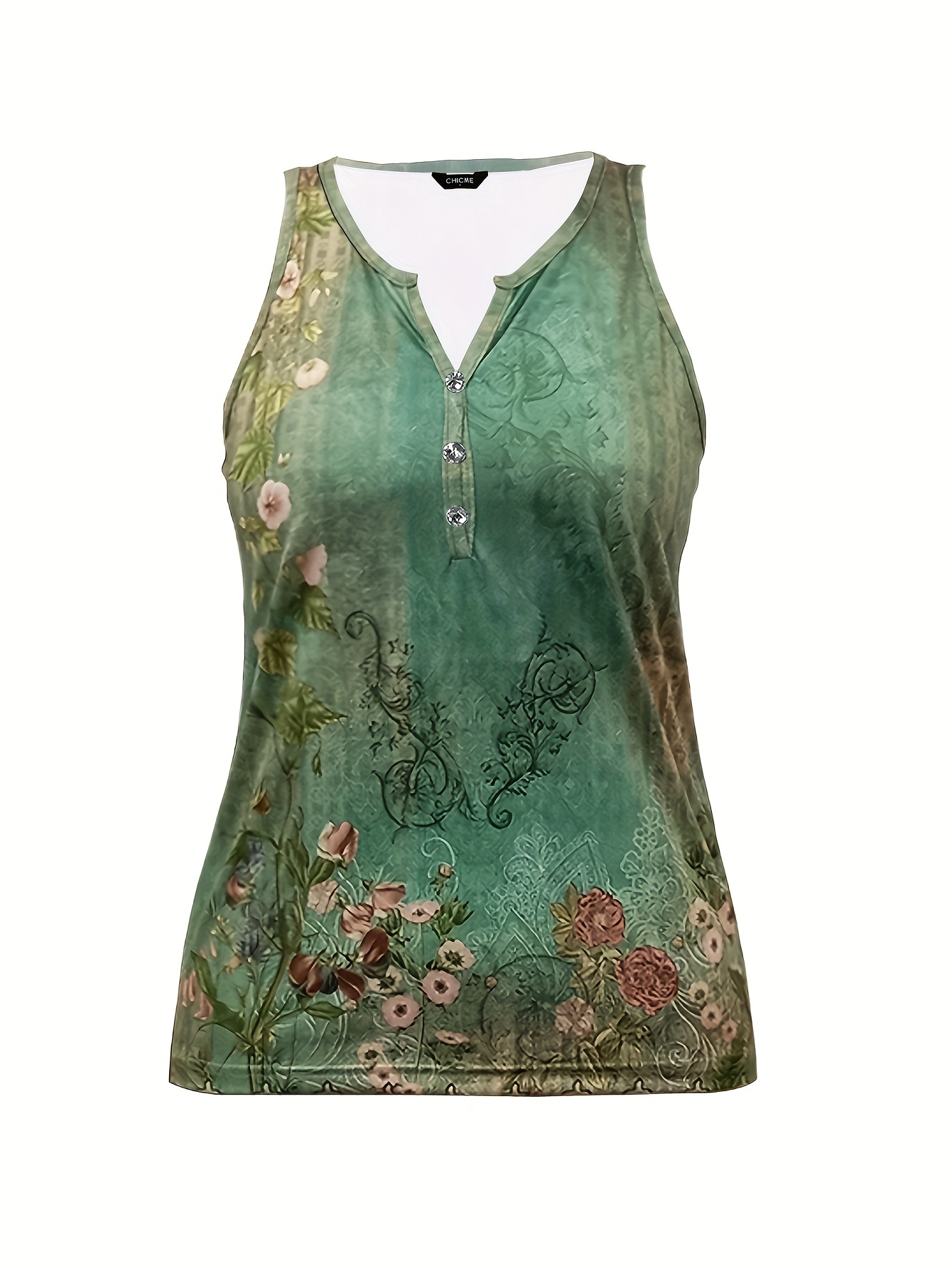 floral print tank top vintage summer notched neck sleeveless top womens clothing details 9