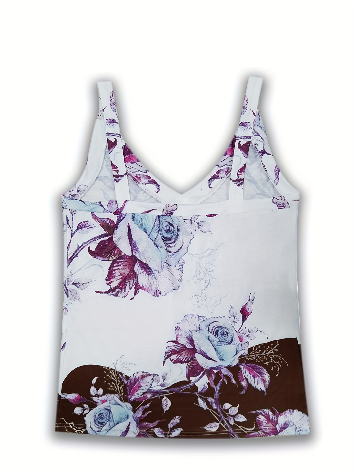 floral print v neck wide strap top casual sleeveless cami top for summer womens clothing details 13