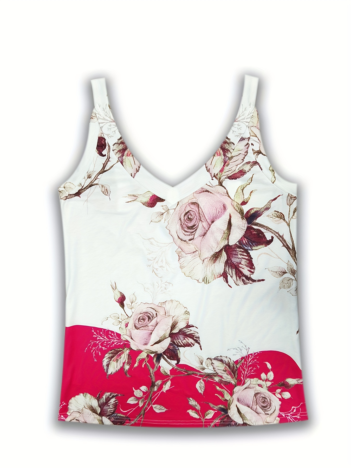 floral print v neck wide strap top casual sleeveless cami top for summer womens clothing details 17