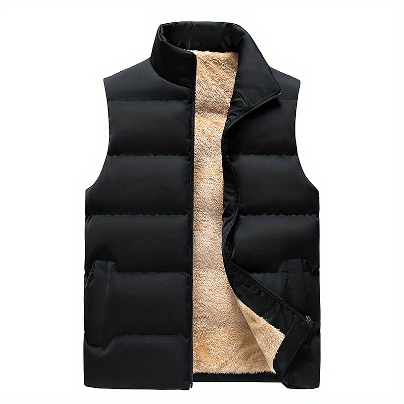 vest, mens warm fleece stand collar winter vest for outdoor activities details 0