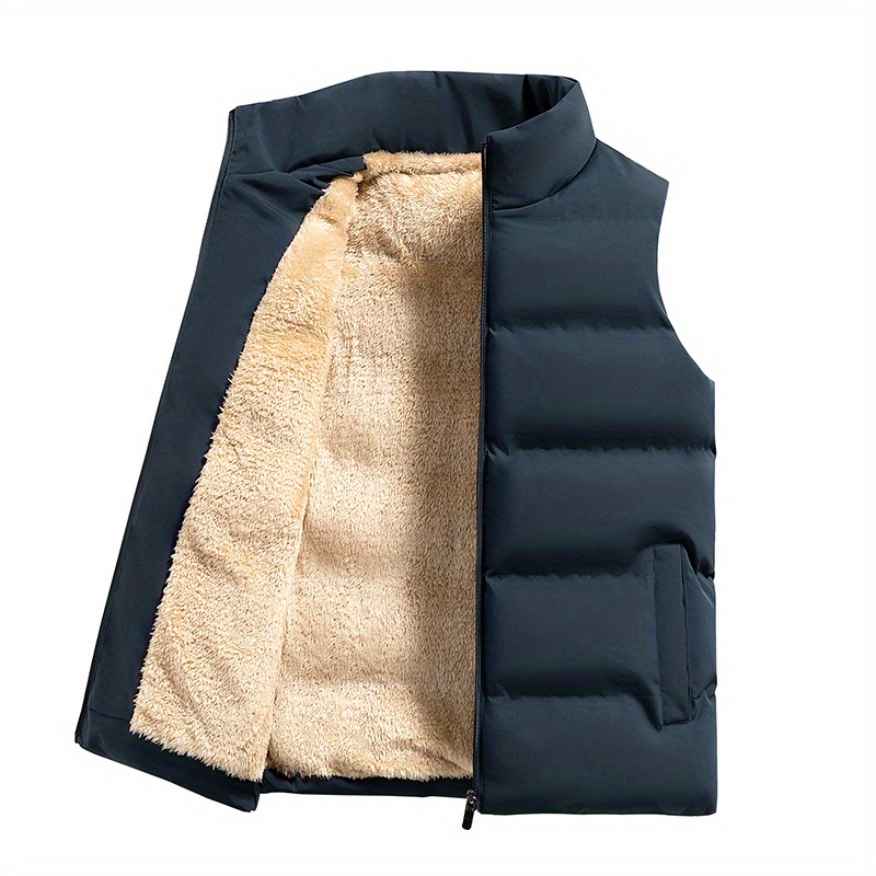 vest, mens warm fleece stand collar winter vest for outdoor activities details 8