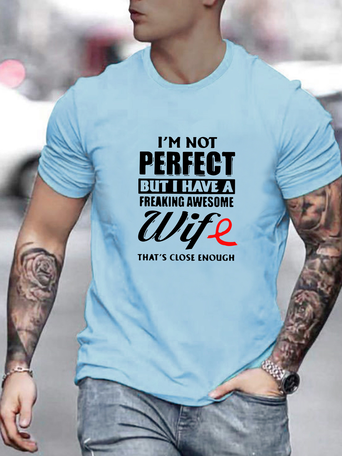 im not perfect but my wife is awesome print mens graphic design crew neck t shirt casual comfy tees tshirts for summer mens clothing tops for daily vacation resorts as gifts for husband boyfriend details 6