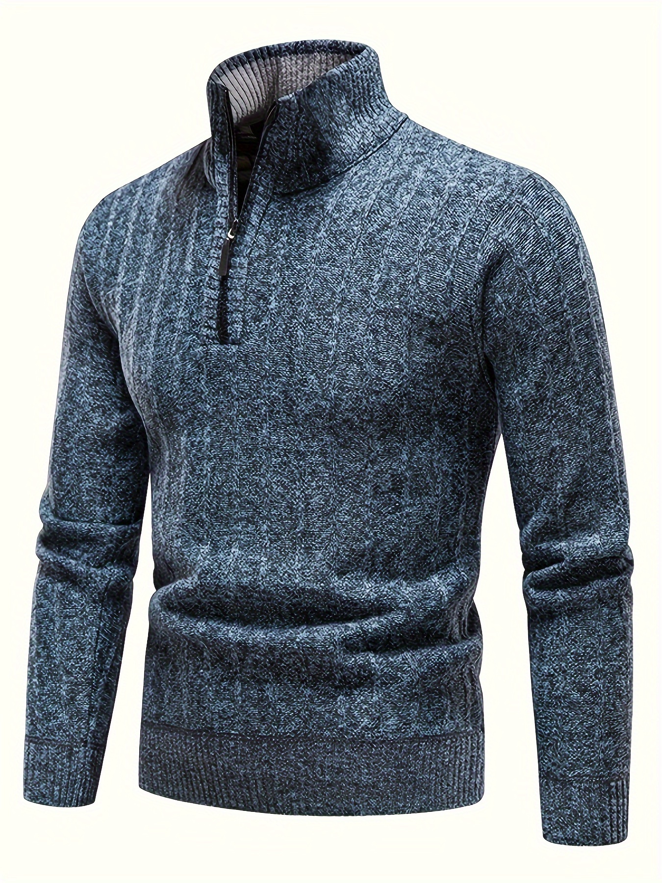 turtle neck with zipper knitted texture sweater mens casual warm solid color mid stretch pullover sweater for fall winter details 7