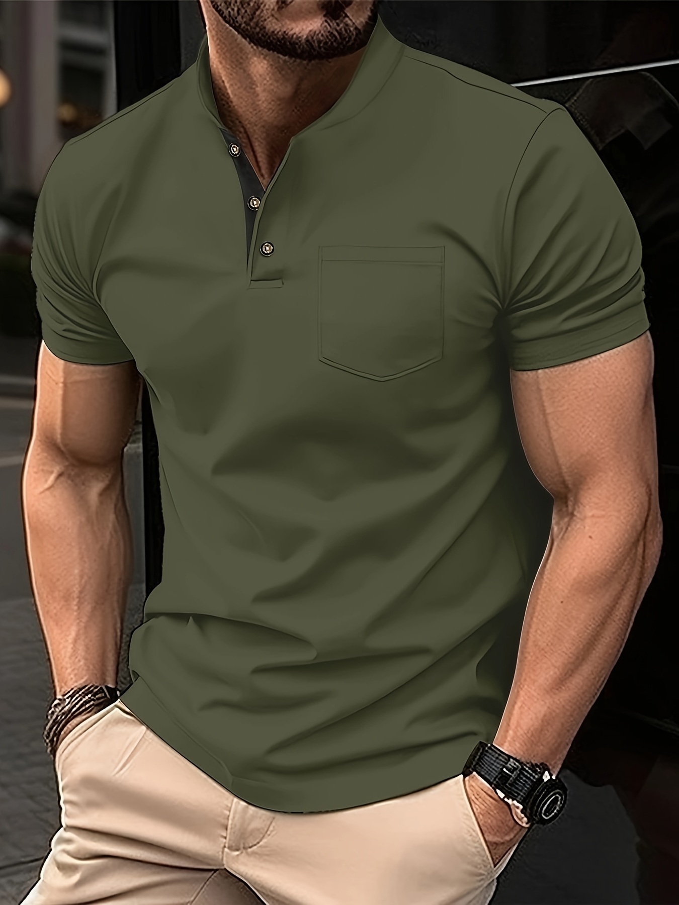 breathable regular fit golf shirt mens casual v neck t shirt short sleeve for summer mens clothing details 0