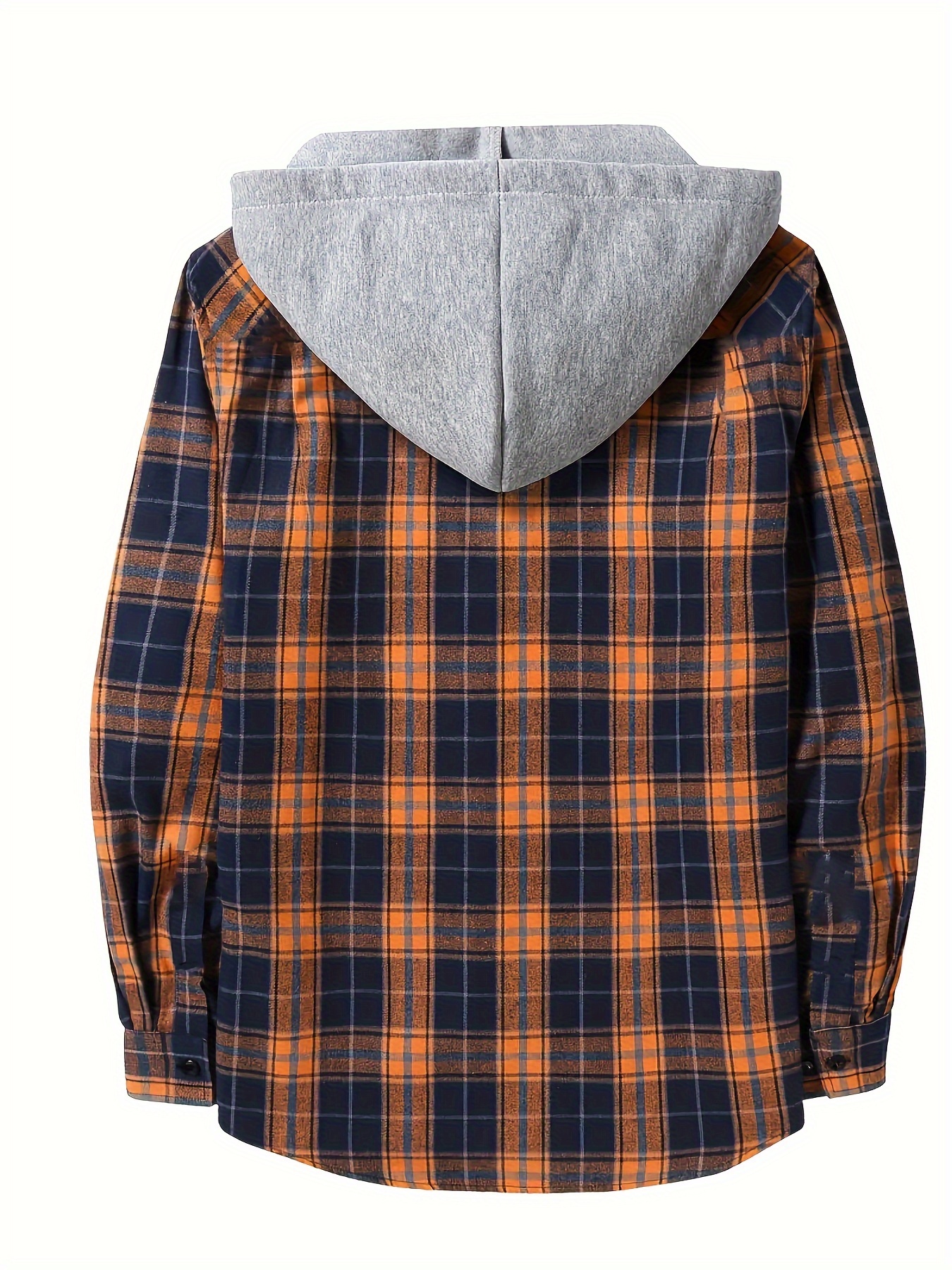 plaid pattern mens long sleeve hooded shirt with chest pocket drawstring mens casual spring fall clothing details 31