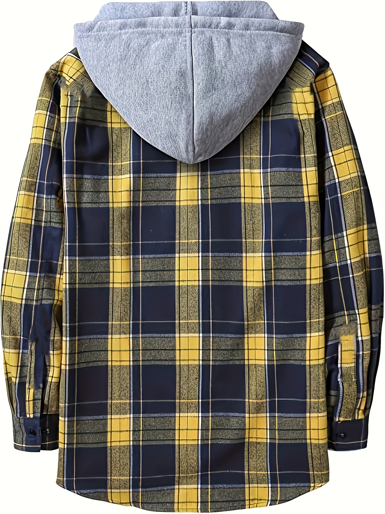 plaid pattern mens long sleeve hooded shirt with chest pocket drawstring mens casual spring fall clothing details 36