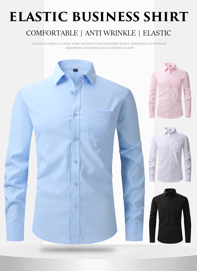 mens dress shirt long sleeve button down lapel slim fit classic shirt for business best sellers details 0